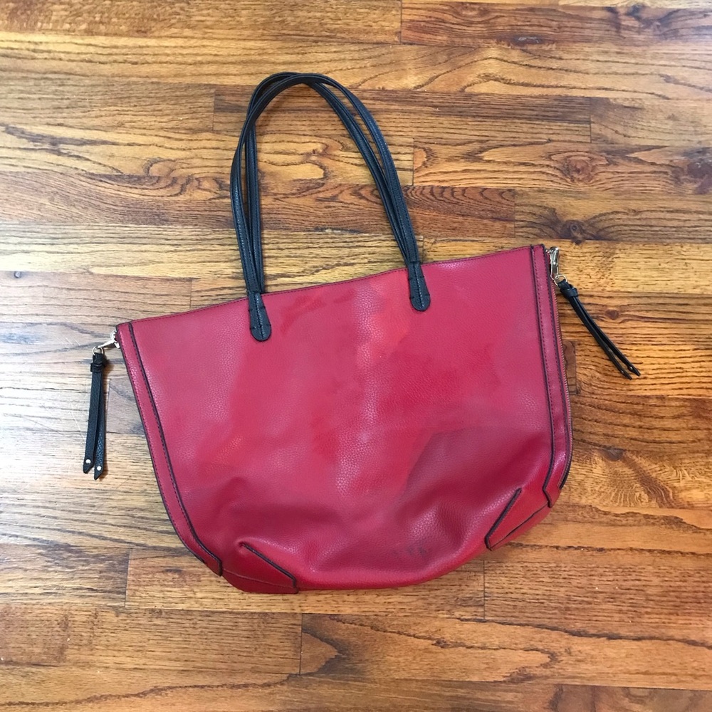 Interchangeable Leather Red Black Shoulder Bag Tote Carry All Purse
Side Zippers